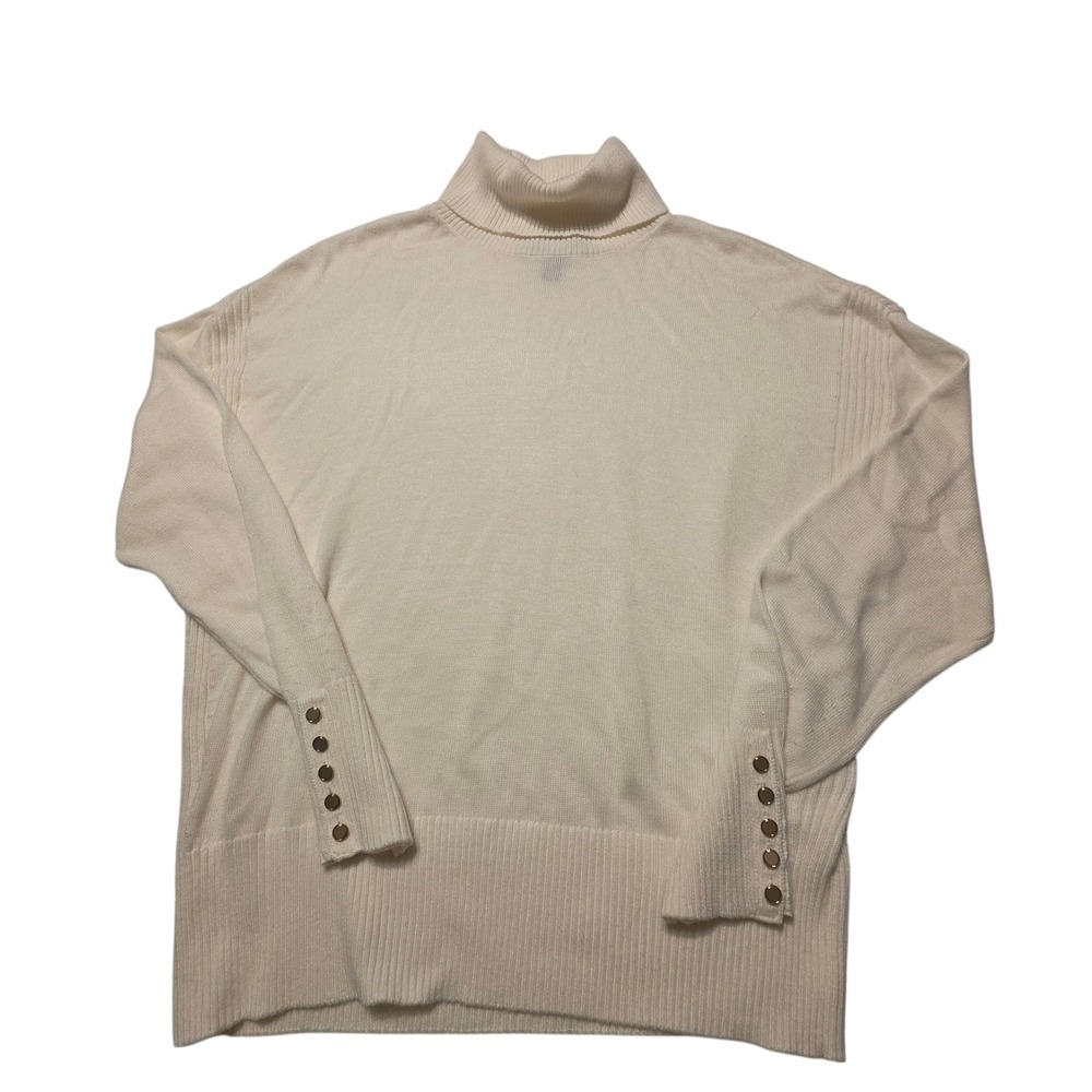 White House Black Market Turtleneck Women S Cream Good Button Cuff Knit Sweater